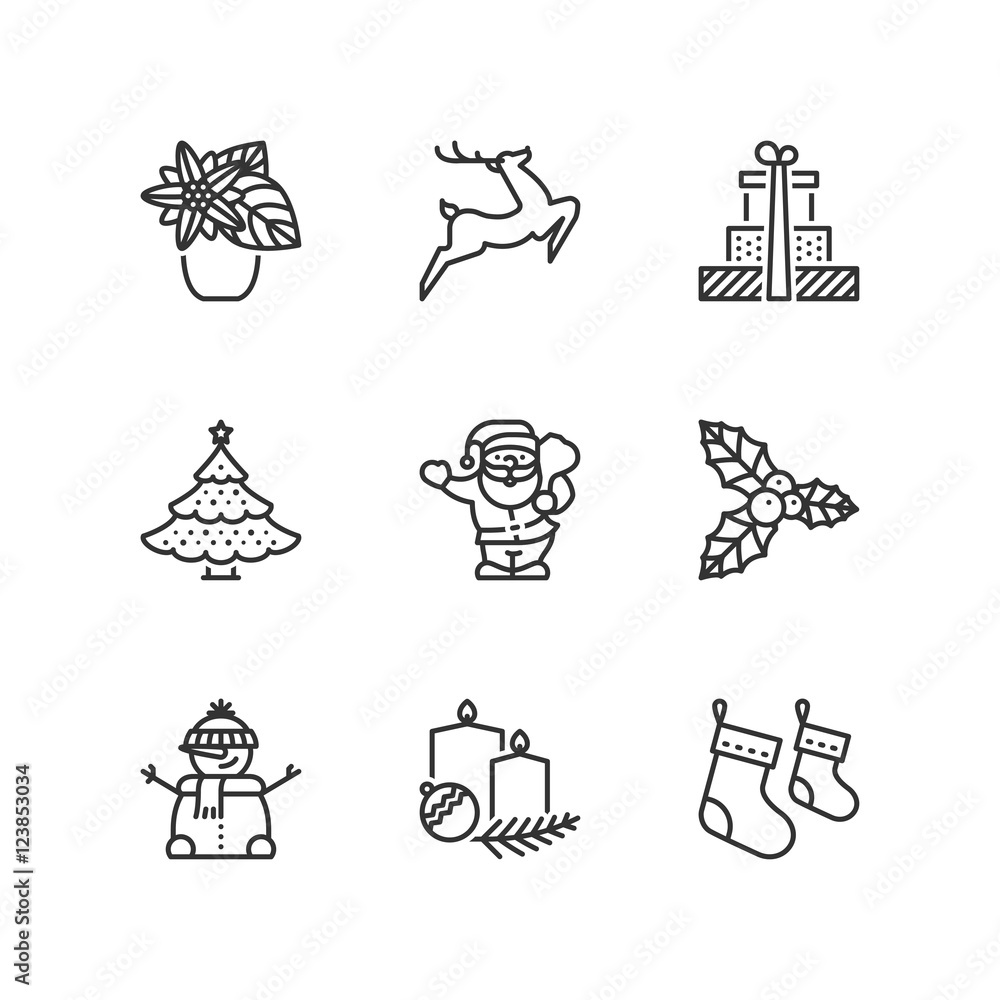 Fototapeta premium Line icons. Christmas. Flat symbols