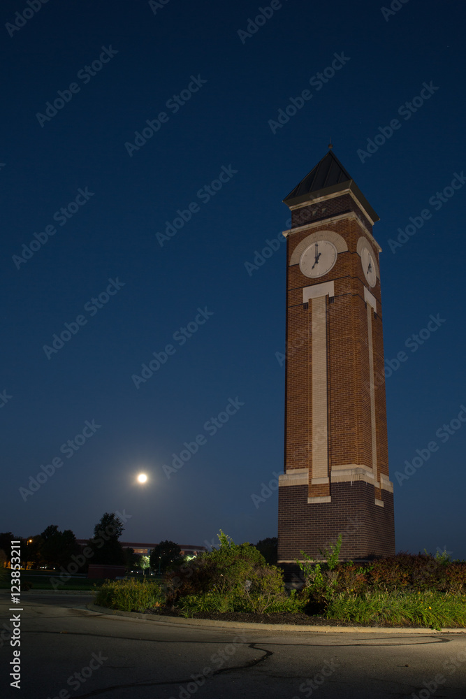 Clock Tower with Moon Setting