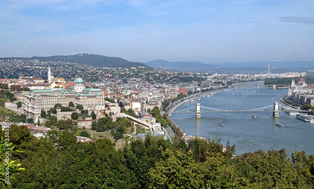 View from Gellert Hill of Buda Castle and Danube River