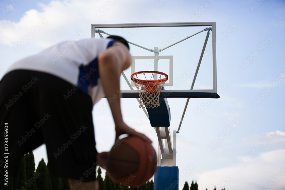 Basketball player training on the court. concept about basketbal