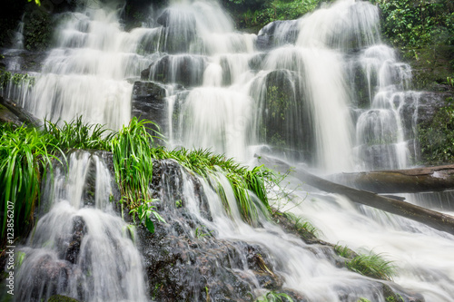 Mun Dang Waterfall in deep forest fresh green rain season in Tha