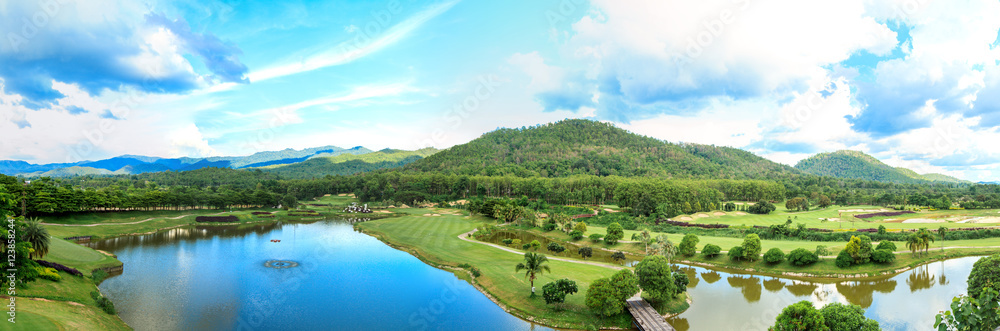 Golf course landscape panorama Golf course landscape panorama