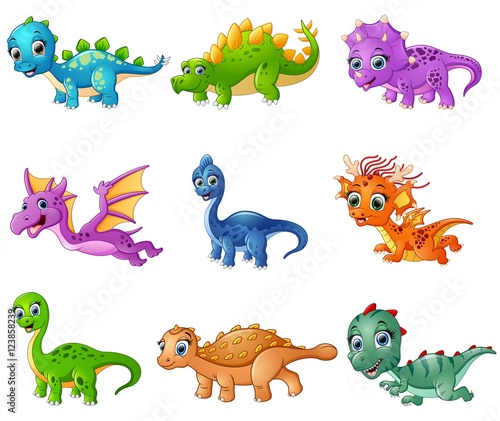 Set of cartoon dinosaurs collections