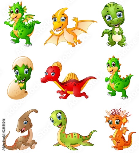 Set of cartoon dinosaurs collections