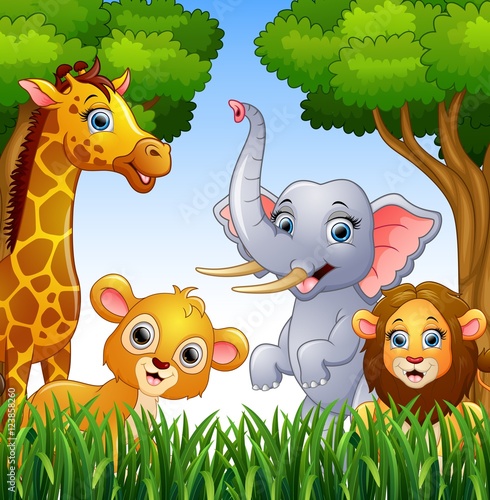 Cartoon collection animals in the jungle
