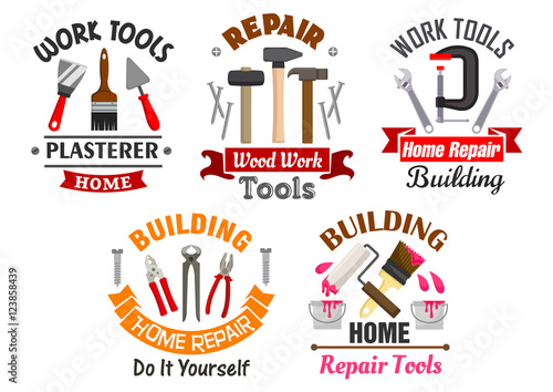 Work tools for repair and building badges set