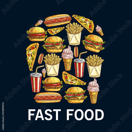 French fries symbol made up of fast food dishes