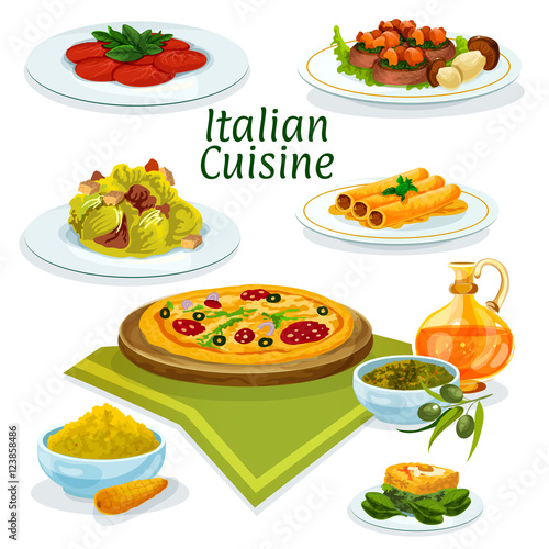 Italian cuisine dishes icon for menu design