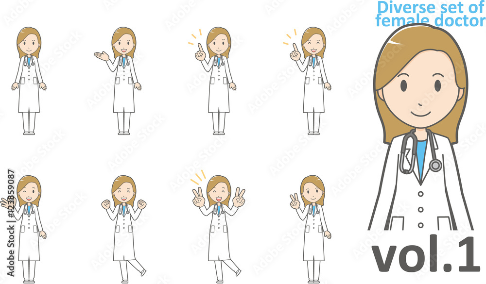 Diverse set of female doctor , EPS10 vector format vol.1