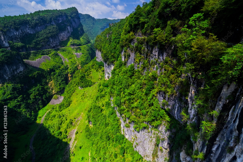 Wulong Karst limestone rock formations in Longshui Gorge Difeng, an important constituent part of the Wulong Karst World Natural Heritage. China