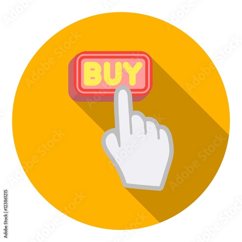 Buying click icon in flat style isolated on white background. E-commerce symbol stock vector illustration.