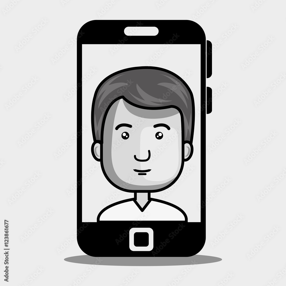 avatar man on smartphone device screen over white background. vector illustration avatar man on smartphone device screen over white background. vector illustration