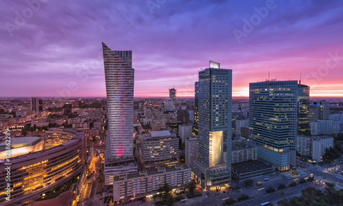 Warsaw Downtown, Poland. Sunset behind the skyscrapers