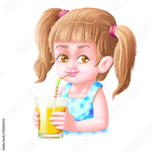 Girl drinks mango juice