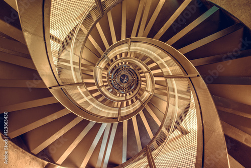 Fototapeta Spiral staircase in tower - interior architecture of building