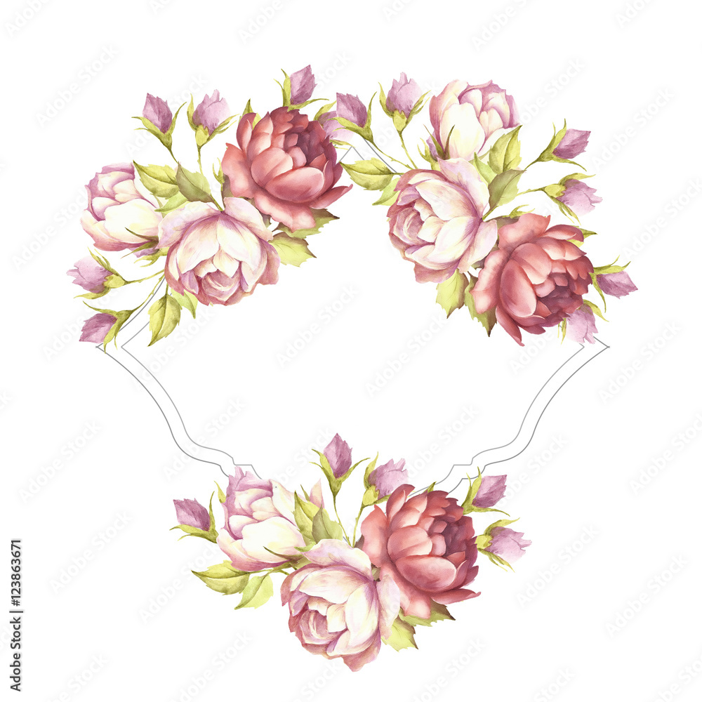 Frame with roses. Hand draw watercolor illustration Frame with roses. Hand draw watercolor illustration