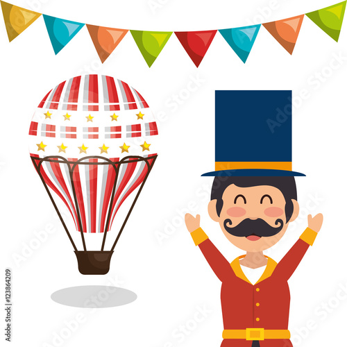 air balloon avatar happy man announcer circus festival over white background. colorful design. vector illustration