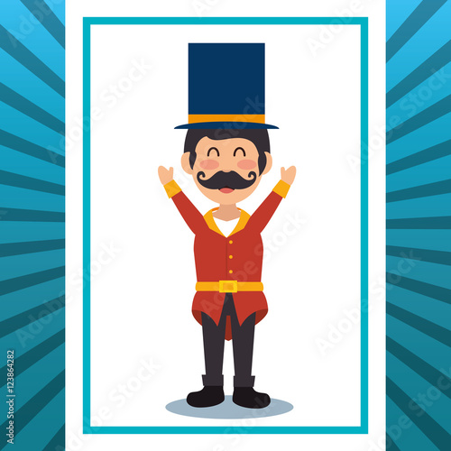 avatar happy man announcer circus festival over white and blue background. colorful design. vector illustration