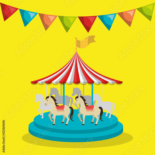 carousel horses circus atraction over yellow background. colorful design. vector illustration