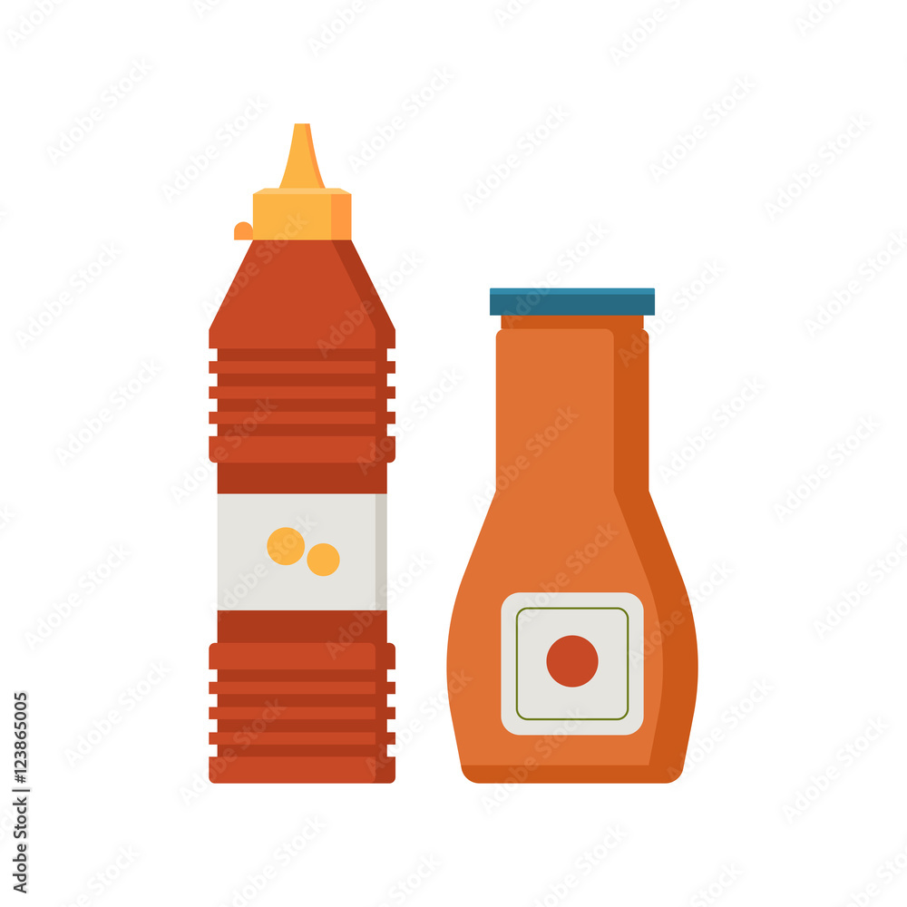 Plastic bottled tomato ketchup and mustard vector icons. Plastic bottled tomato ketchup and mustard vector icons.