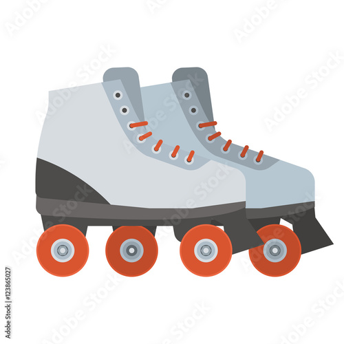 White woman roller blades. Girl roller skates with red wheels illustration. City sports equipment.