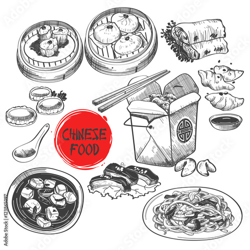 Chinese Dim Sum Dish in Ink Style
