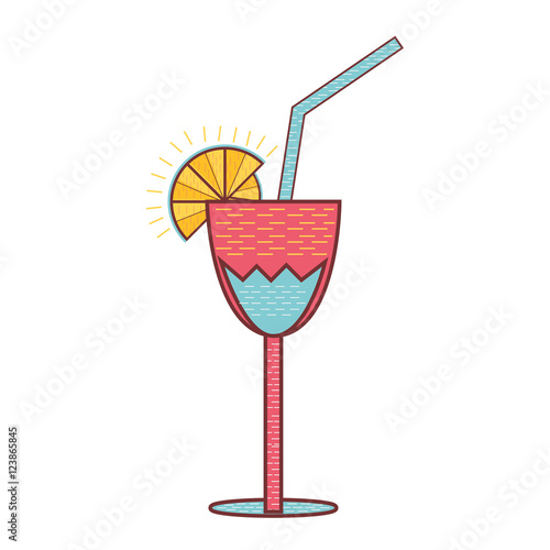 cocktail liquor  drink with lemon slice and straw over white background. vector illustration