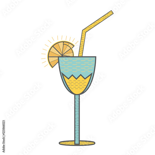 cocktail liquor  drink with lemon slice and straw over white background. vector illustration