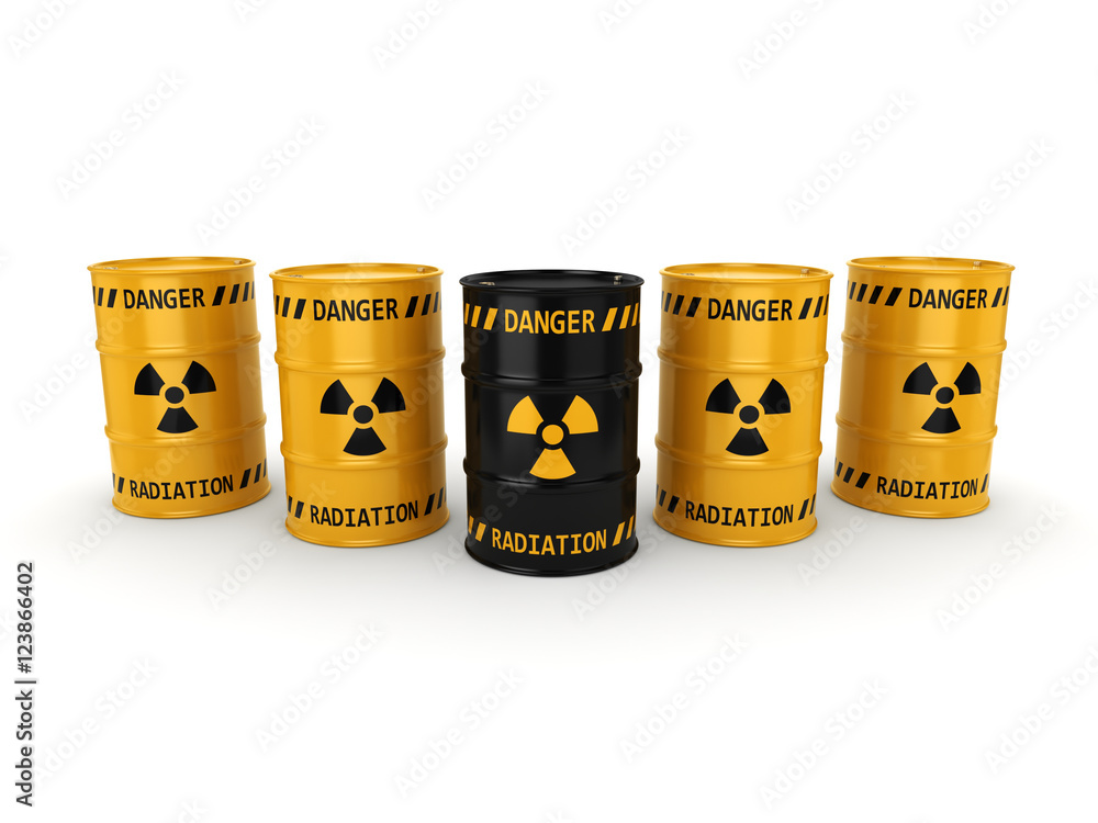 3D rendering Yellow and black radioactive barrels 3D rendering Yellow and black radioactive barrels