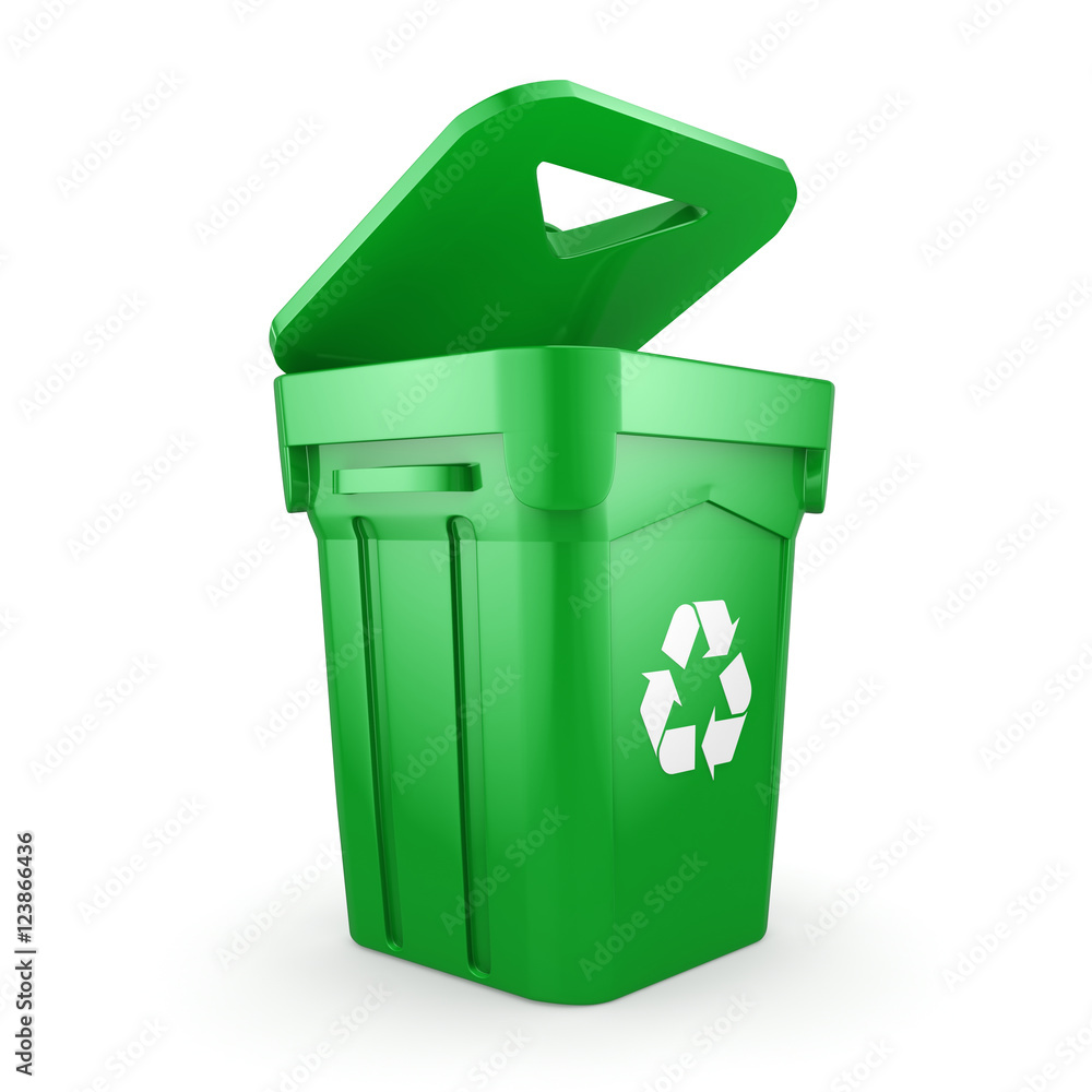3D rendering Green recycling Bin 3D rendering Green recycling Bin