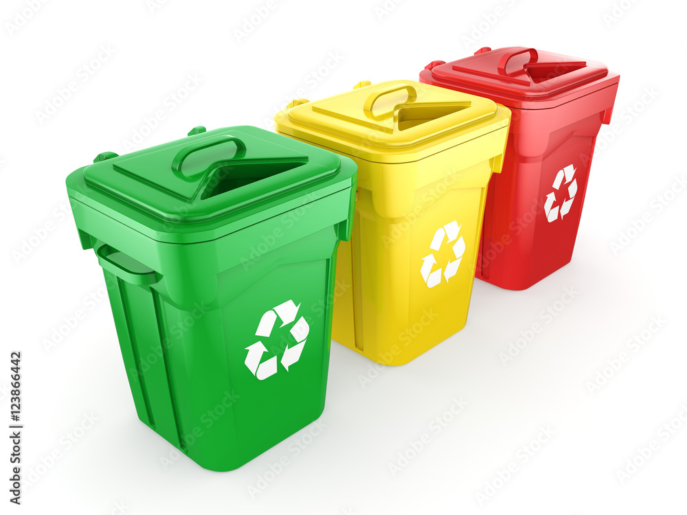 3D rendering Multicolor Recycling Bins 3D rendering Multicolor Recycling Bins