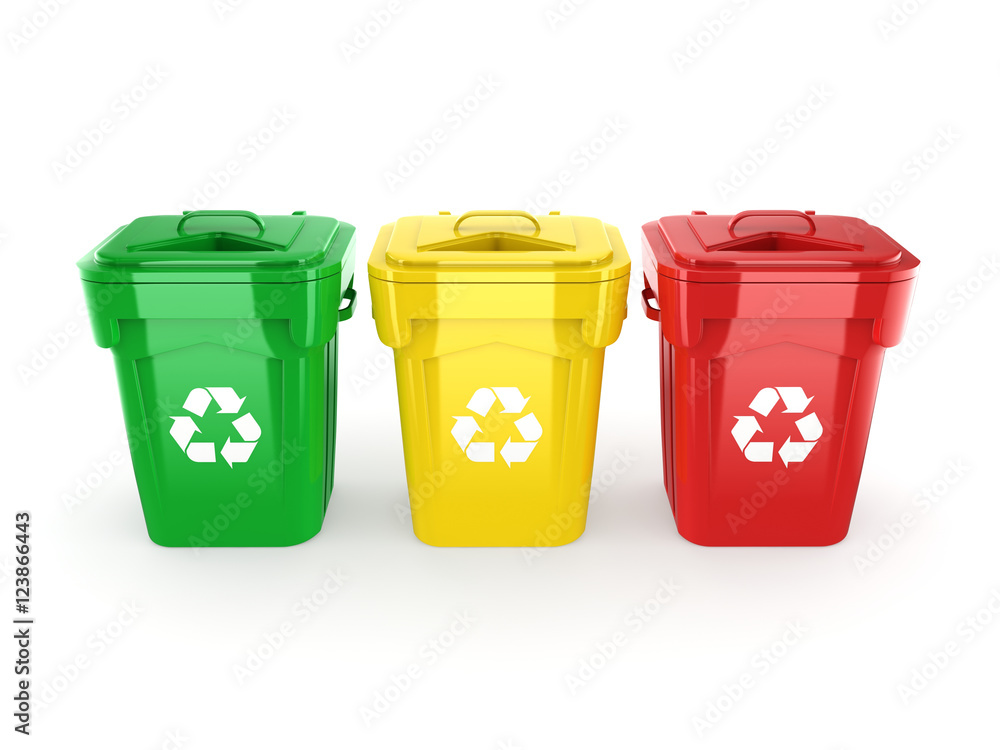 3D rendering Multicolor Recycling Bins 3D rendering Multicolor Recycling Bins