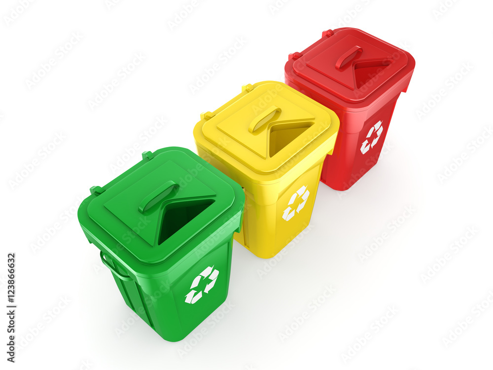 3D rendering Multicolor Recycling Bins 3D rendering Multicolor Recycling Bins