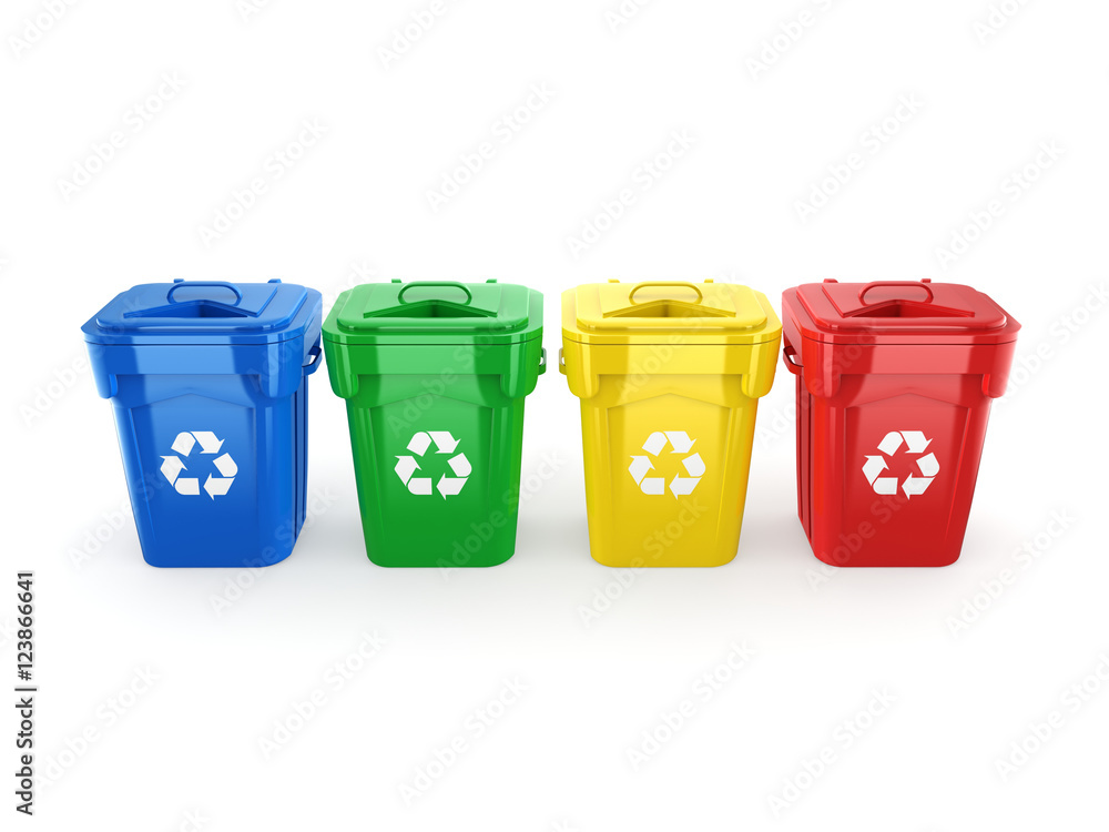3D rendering Multicolor Recycling Bins 3D rendering Multicolor Recycling Bins