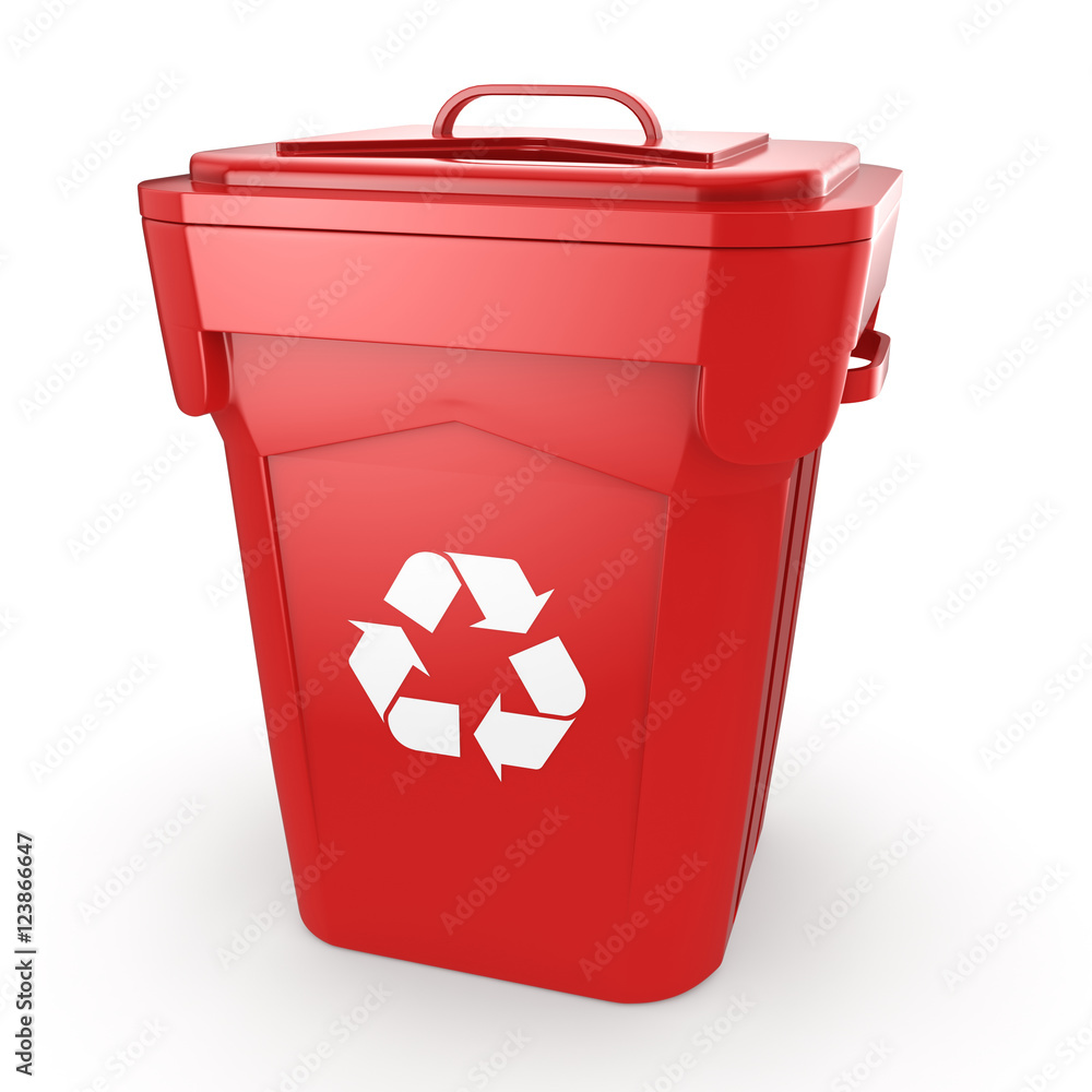 3D rendering Red Recycling Bin 3D rendering Red Recycling Bin