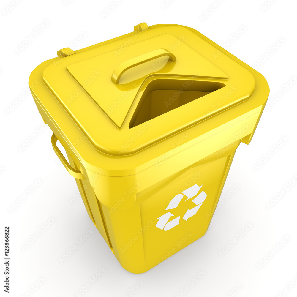 3D rendering Yellow Recycling Bin 3D rendering Yellow Recycling Bin