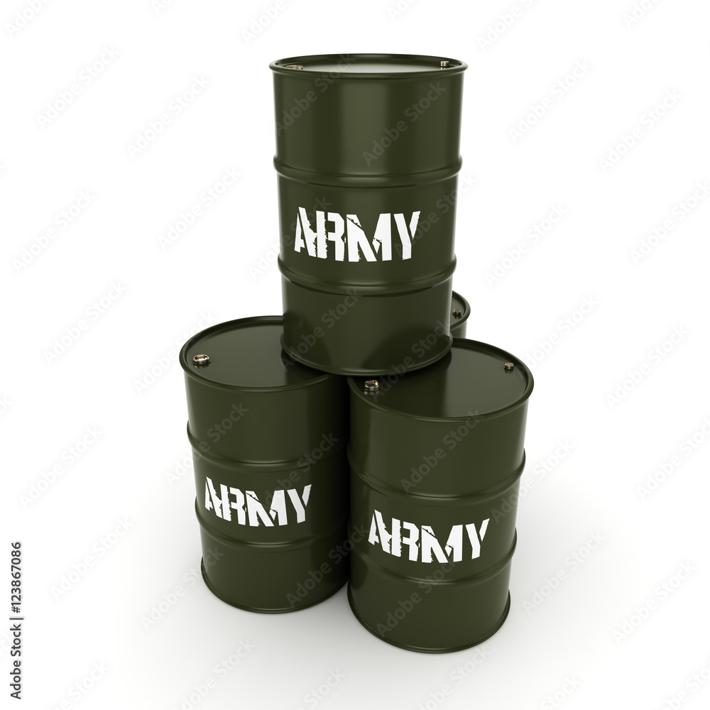 3D rendering army barrels 3D rendering army barrels