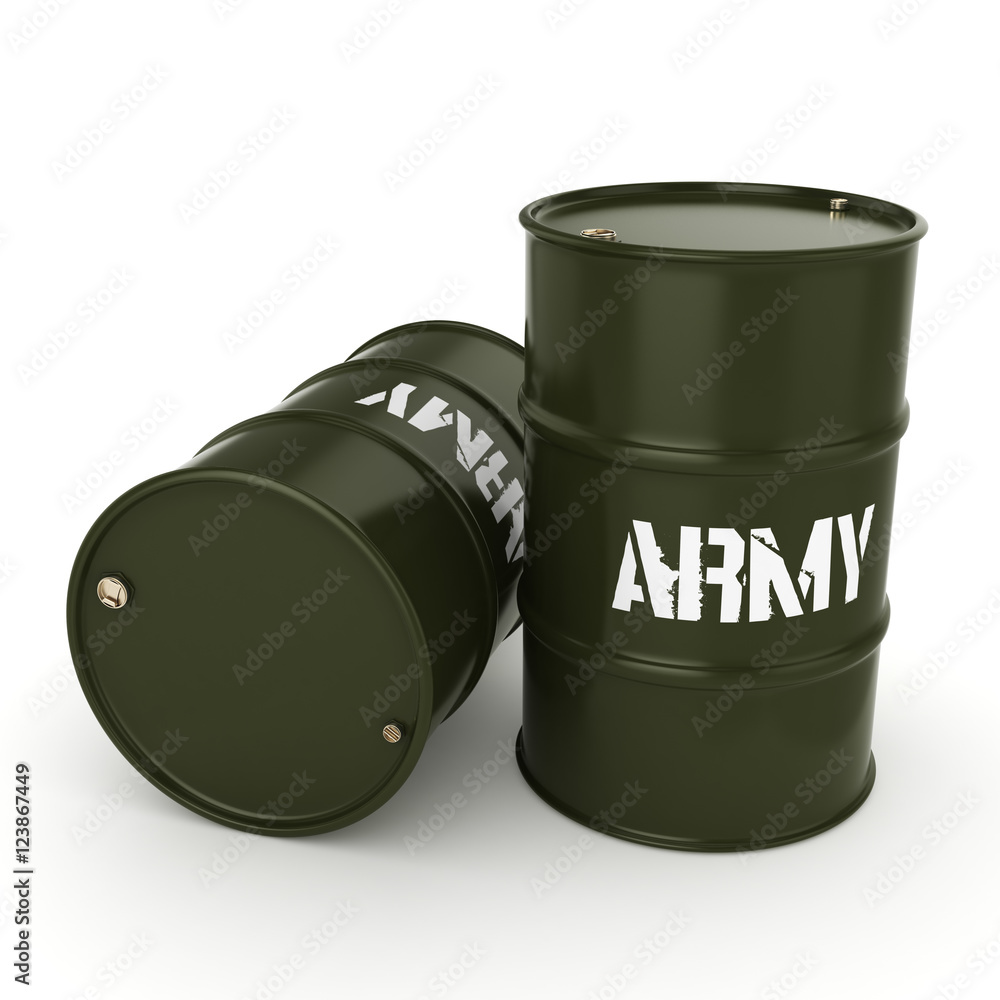 3D rendering army barrels 3D rendering army barrels