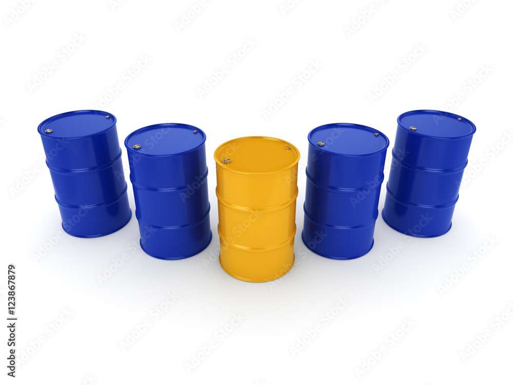 3D rendering blue and yellow barrels 3D rendering blue and yellow barrels