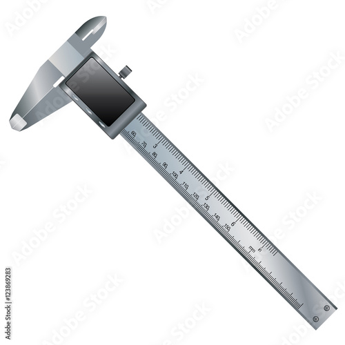 Vernier caliper digital electronic tool on white background.