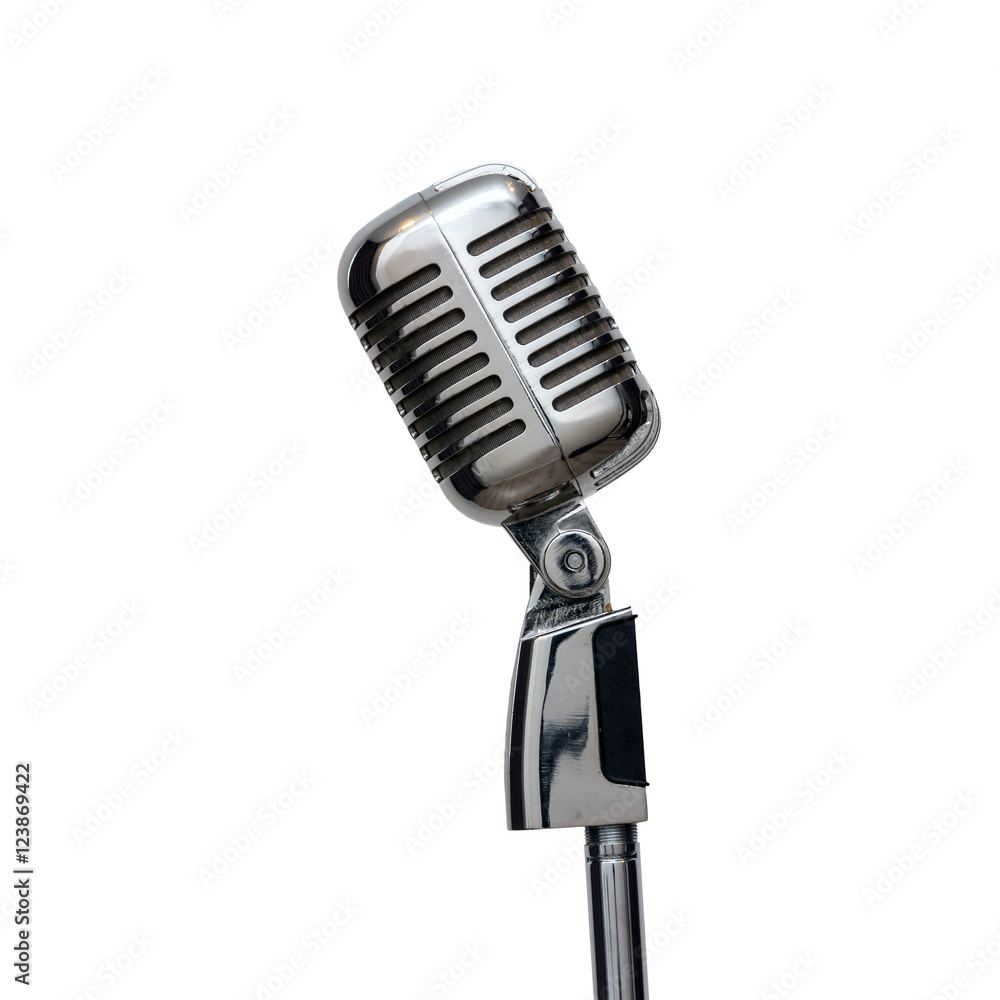 Fototapeta premium Retro microphone on white background, vintage music instrument c
