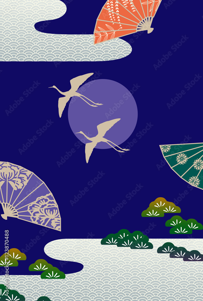 和風背景 鶴 飛翔 和柄 Stock イラスト Adobe Stock