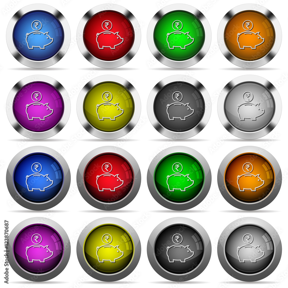 Indian Rupee piggy bank glossy button set Indian Rupee piggy bank glossy button set