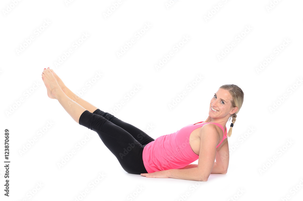 Woman doing abdominal exercises Woman doing abdominal exercises