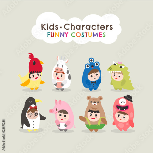 cute kids wearing animal costumes cartoon character