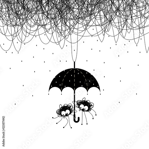 spiders under the umbrella hiding from the rain