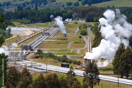 Aerial view of geothermal power station photo