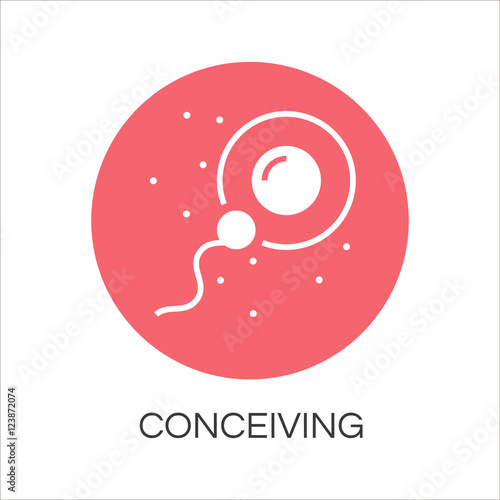 Sperm icon in flat style fertilizing egg cell