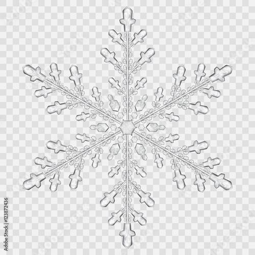 Big translucent crystal snowflake in gray colors. Transparency only in vector file