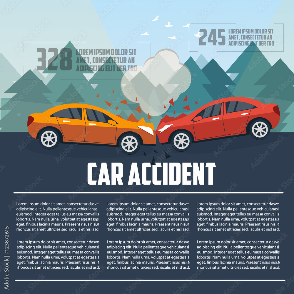 Car accident infographics. Car crash template flat style. Vector illustration. Car accident infographics. Car crash template flat style. Vector illustration.